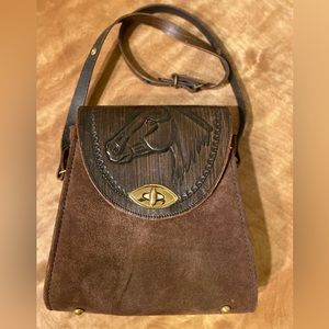 Vintage Jo-o-Kay leather hand tooled horse bag from 70s-80s